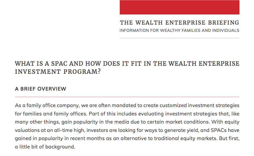 What is a SPAC and should I add it to my Wealth Enterprise investment program?