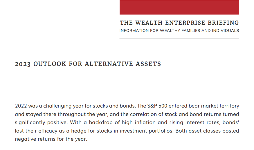 A new commentary about the outlook for alternatives